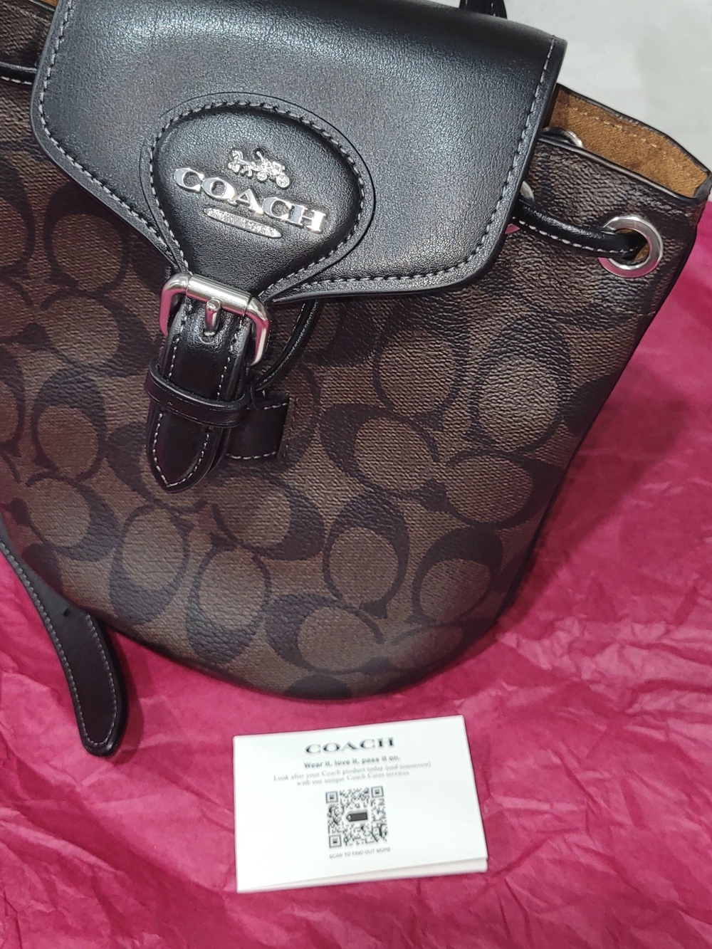 Coach Brown and Black Signature Canvas Drawstring Shoulder Bag